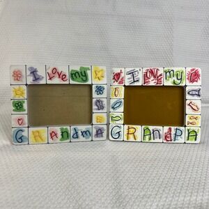 Scribbles Set of 2 I Love My Grandma Grandpa Picture Frames Memories 3x5 Ceramic